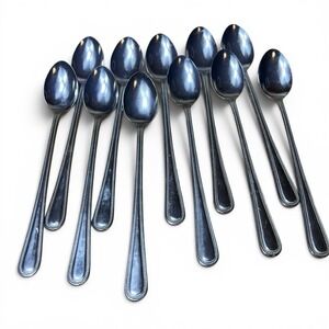 ASC Stainless Steel Japan Beaded Edge Iced Tea Soda Spoons Set of 11 Long Handle